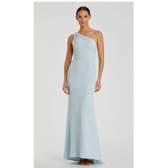 NWT IEENA FOR MAC DUGGAL Blue One Shoulder Crepe Mermaid Gown - Picture 1 of 3